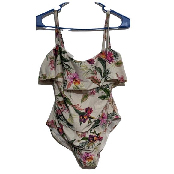 Kina Sol Bandeau Flounce Front Ruched Full Coverage One Piece Swimsuit - Medium - Picture 1 of 2